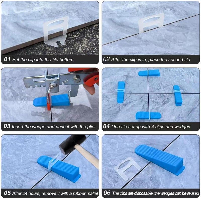 H-Fire Mid Tile Leveling System 1/16”Kit 1400pcs Tile Leveler Spacers Clips +320pcs Reusable Wedges Tile Leveler Tool Set for Tile & Stone Installation（1720） - Image 4